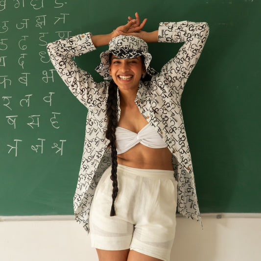 Back to School White Alphabet Co-ord set with White shorts-Coord sets-House of Ekam