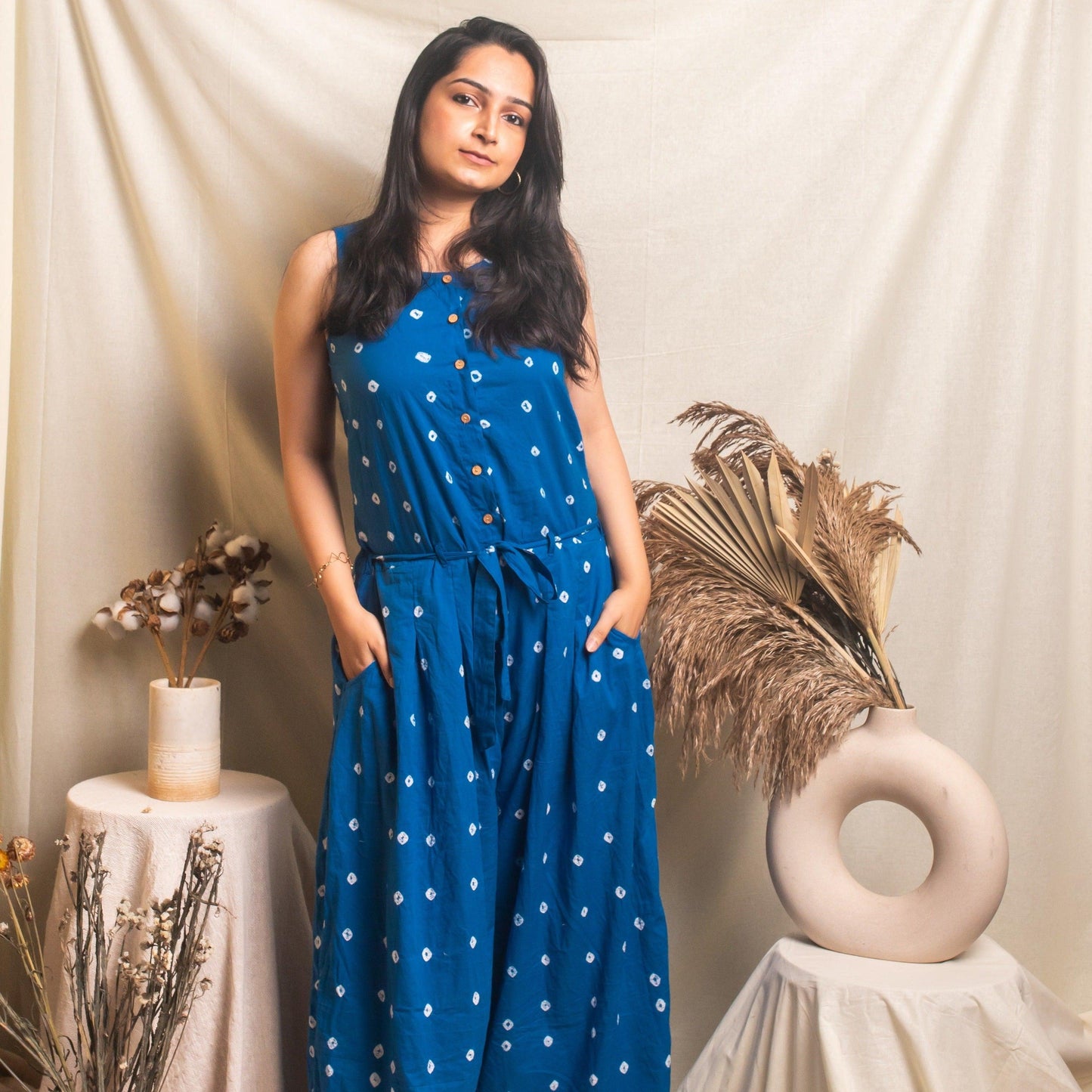 Blue Bandhani Jumpsuit-Jump suits-House of Ekam