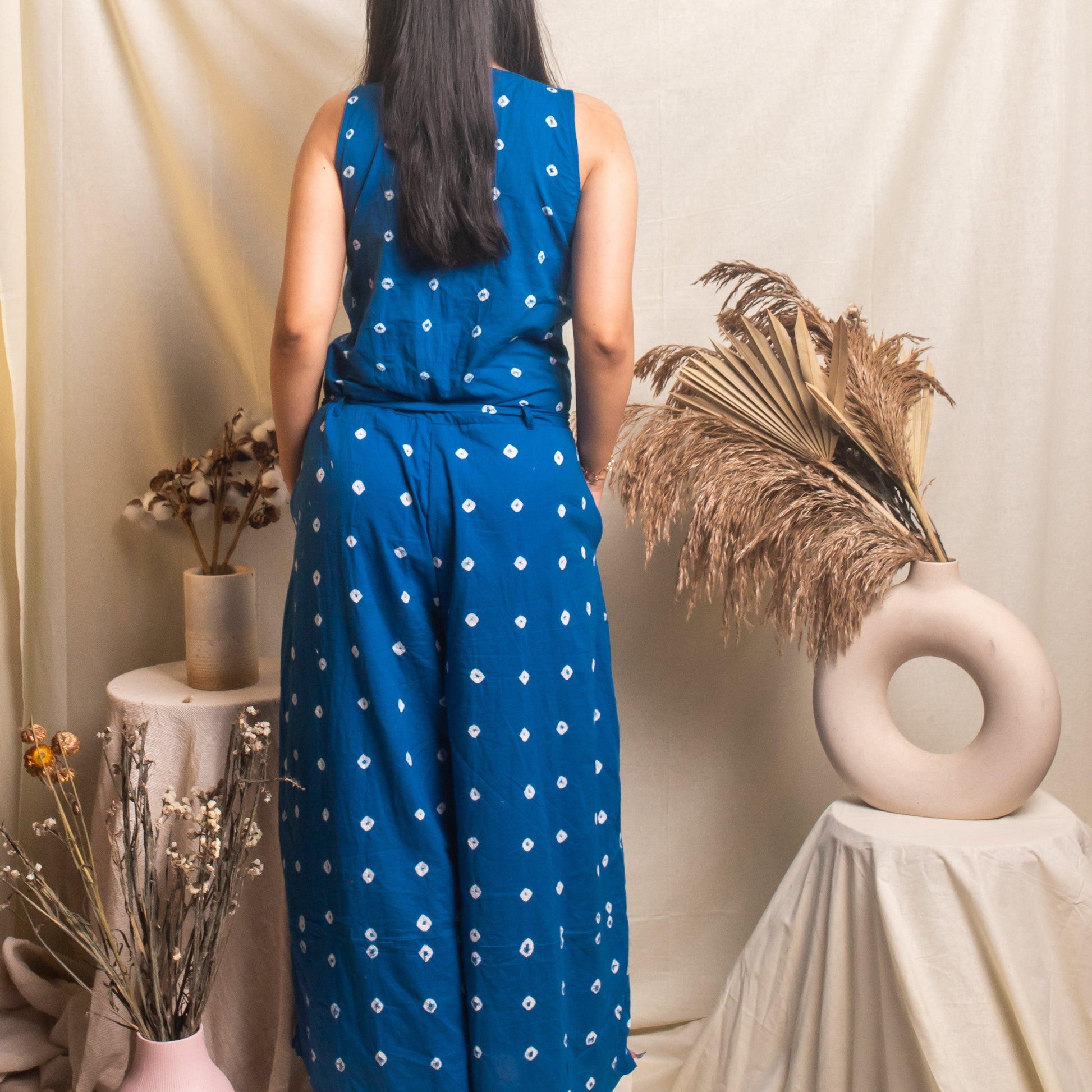 Blue Bandhani Jumpsuit-Jump suits-House of Ekam