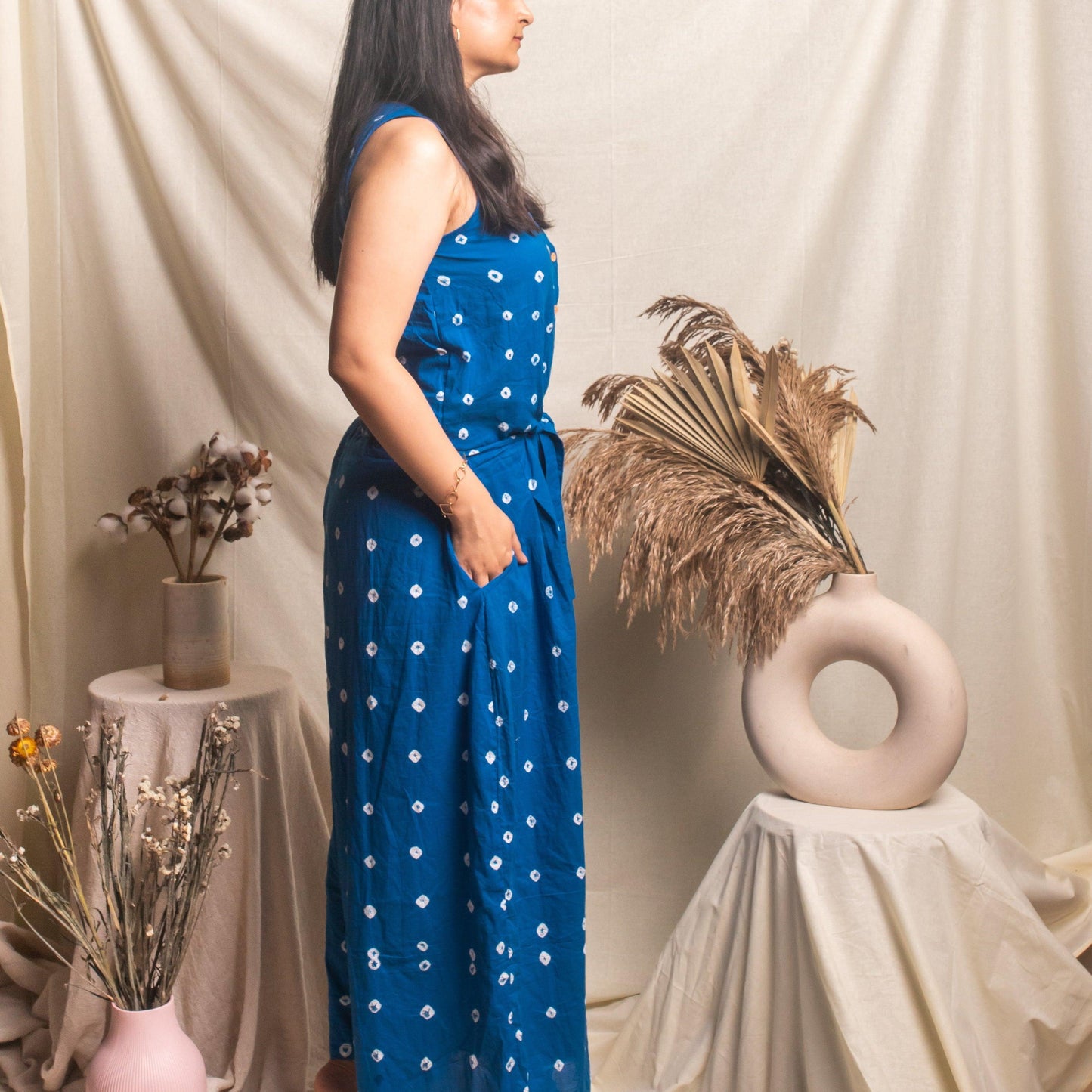 Blue Bandhani Jumpsuit-Jump suits-House of Ekam