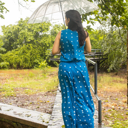 Blue Bandhani Jumpsuit-Jump suits-House of Ekam