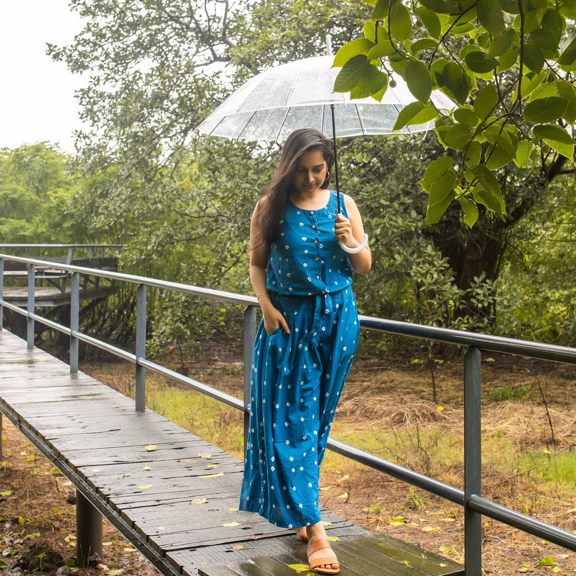 Blue Bandhani Jumpsuit-Jump suits-House of Ekam