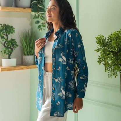 Blue Tropical Tango Cotton Shirt-Shirts-House of Ekam