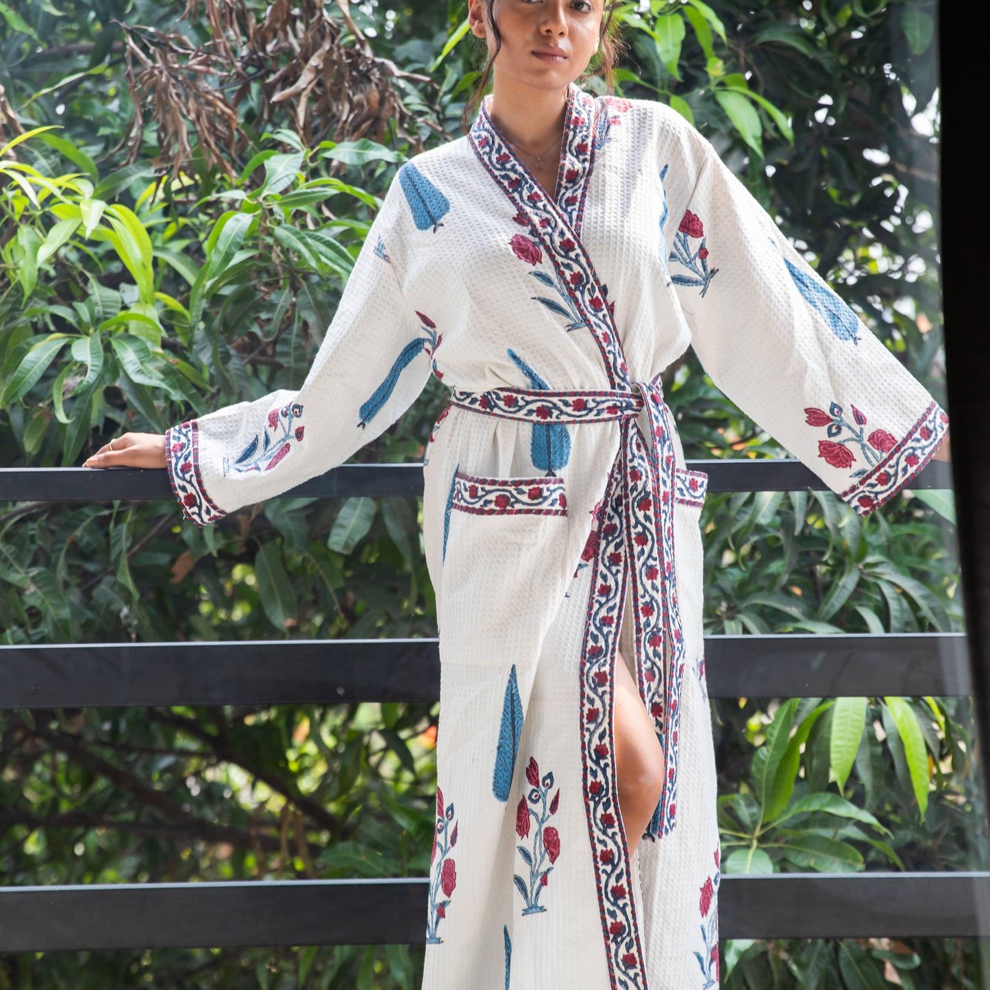 Bombay Garden Floral Bathrobe-Bath robes-House of Ekam