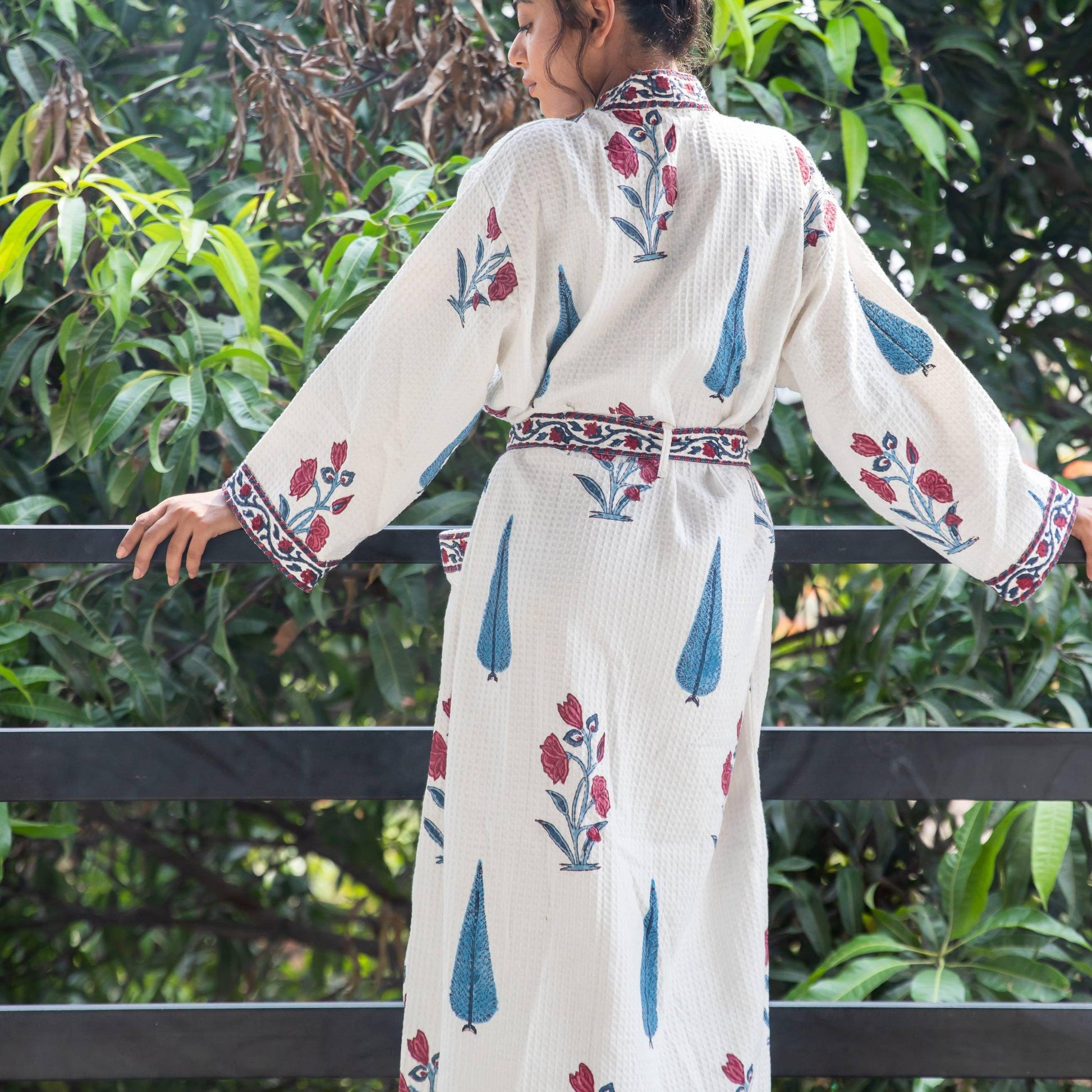 Bombay Garden Floral Bathrobe-Bath robes-House of Ekam