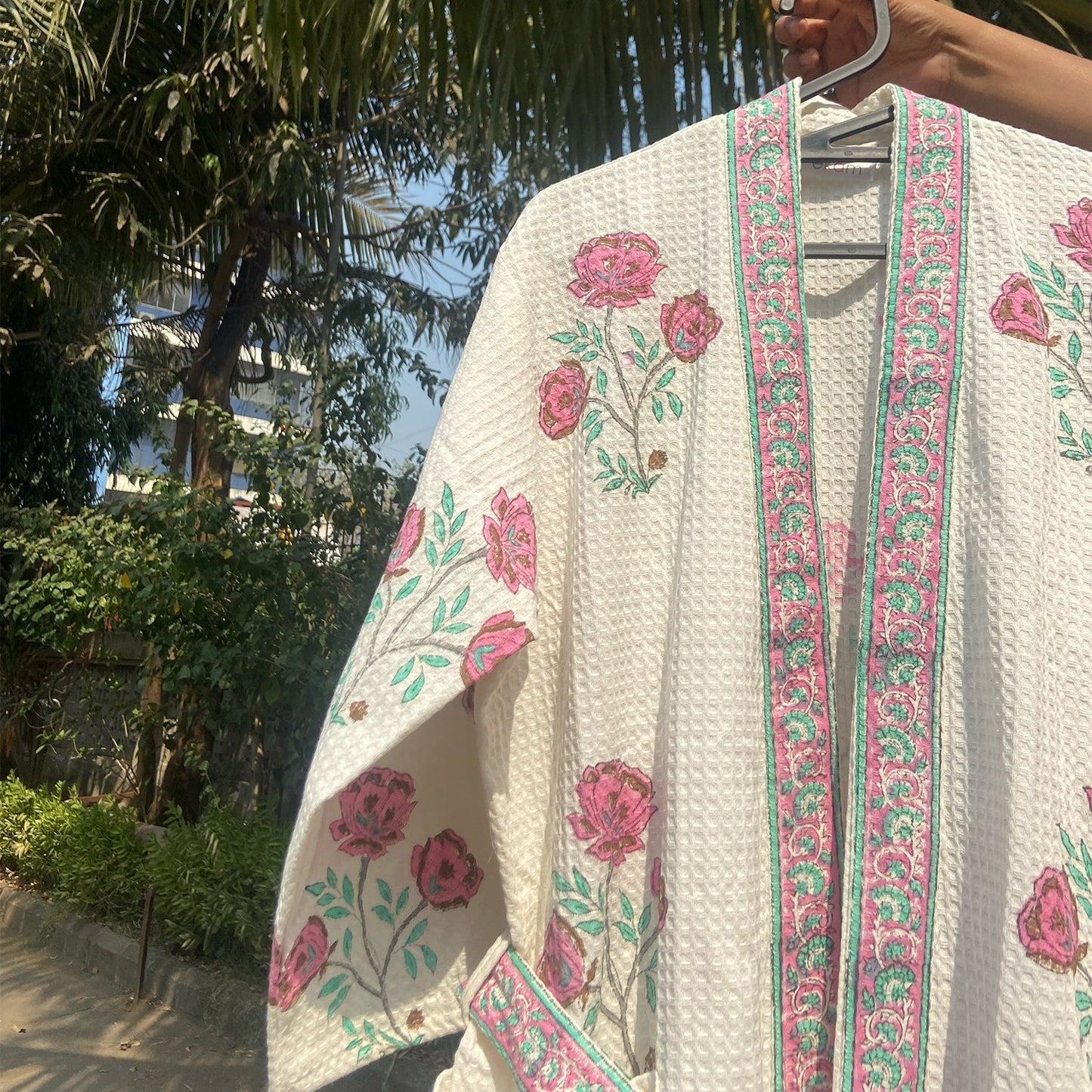 Floral Amaryllis Blockprinted Bathrobe-Bath robes-House of Ekam