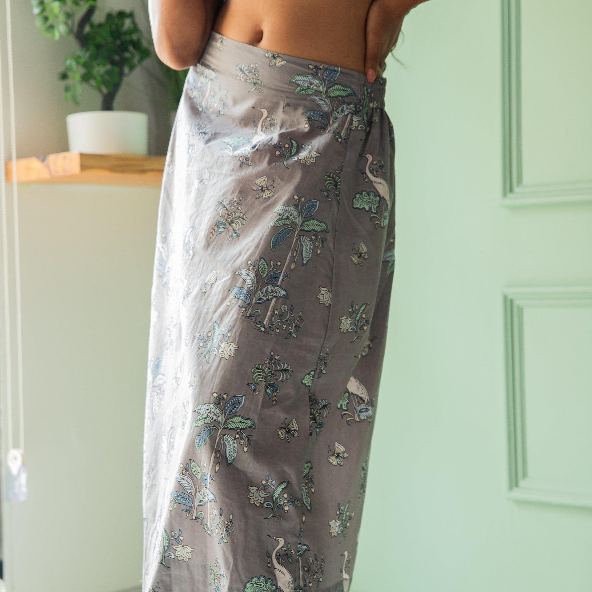 Grey Tropical Tango Skirt Co-ord Set with Crop Top-Coord sets-House of Ekam