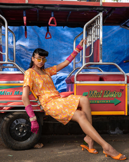 Rainbow Dreams Orange Cotton Satin Dress