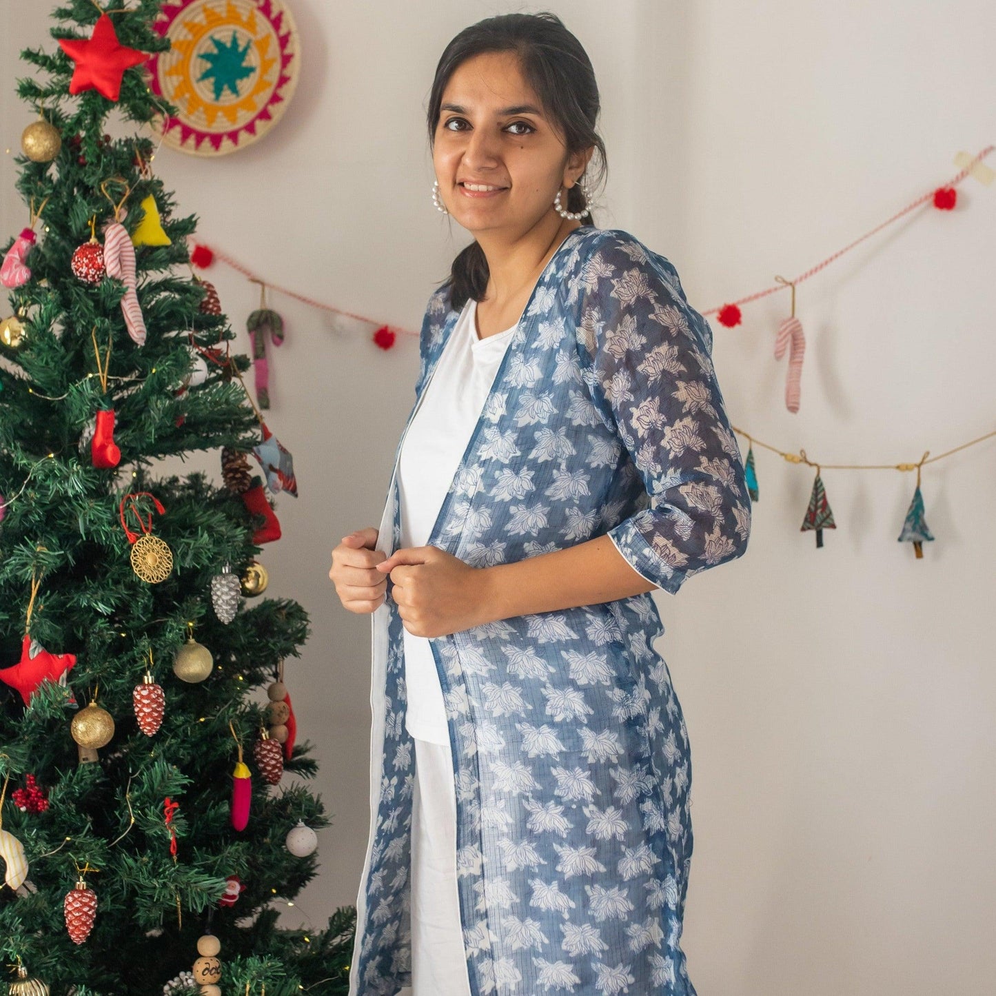 Indigo Flower Kota Doriya Shrug-Shrugs-House of Ekam