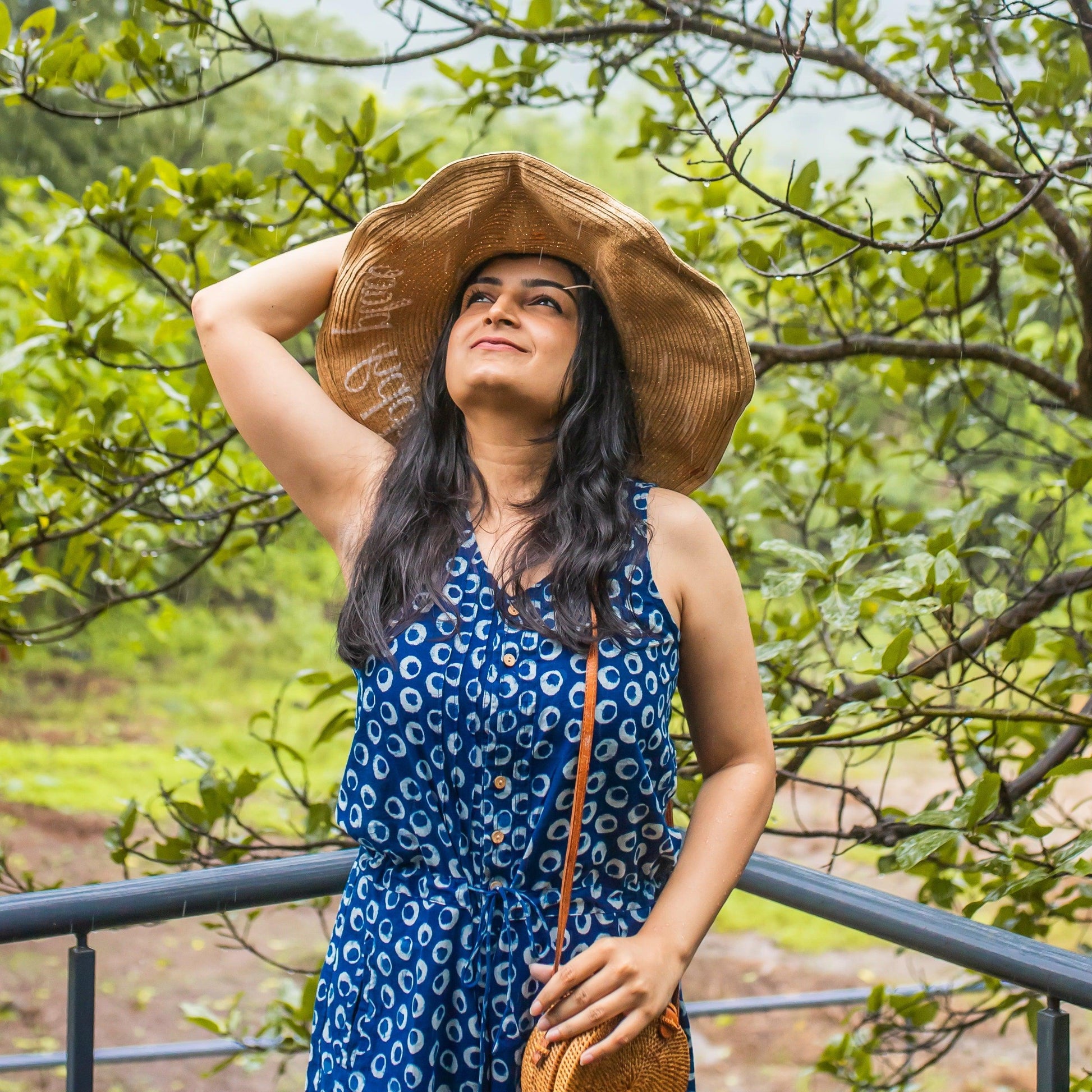 Indigo Polka Blockprint Jumpsuit-Jump suits-House of Ekam