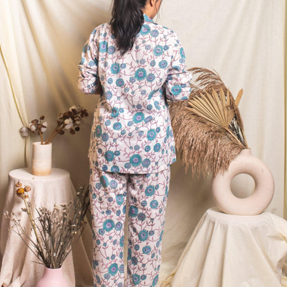 Lavender Bouquet Blockprinted Loungewear Pyjama Set-loungewear-House of Ekam