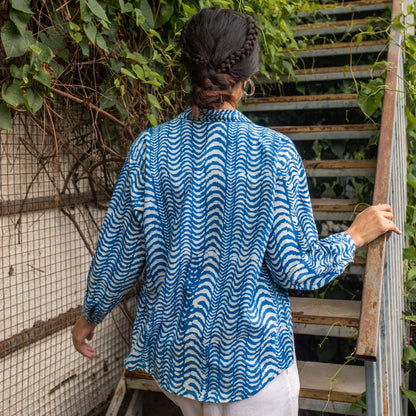 Leher Indigo Wave Shirt-Shirts-House of Ekam