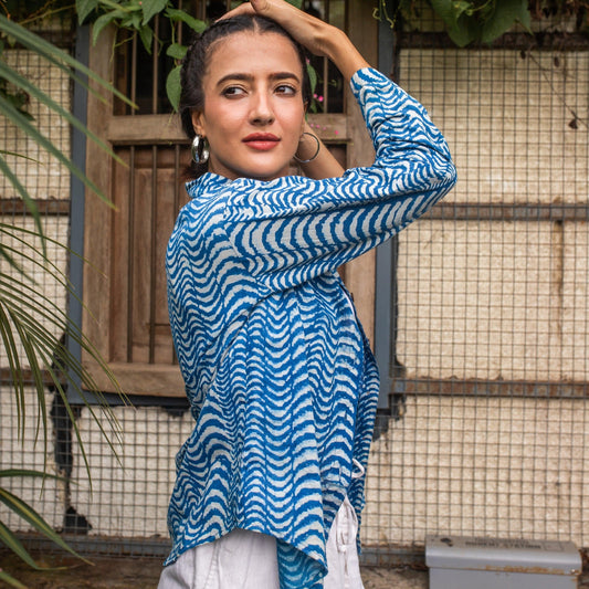 Leher Indigo Wave Shirt-Shirts-House of Ekam