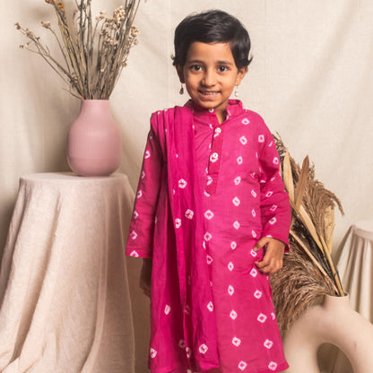 Pink Bandhani Girl Suit Set with Dupatta-Kidswear-House of Ekam