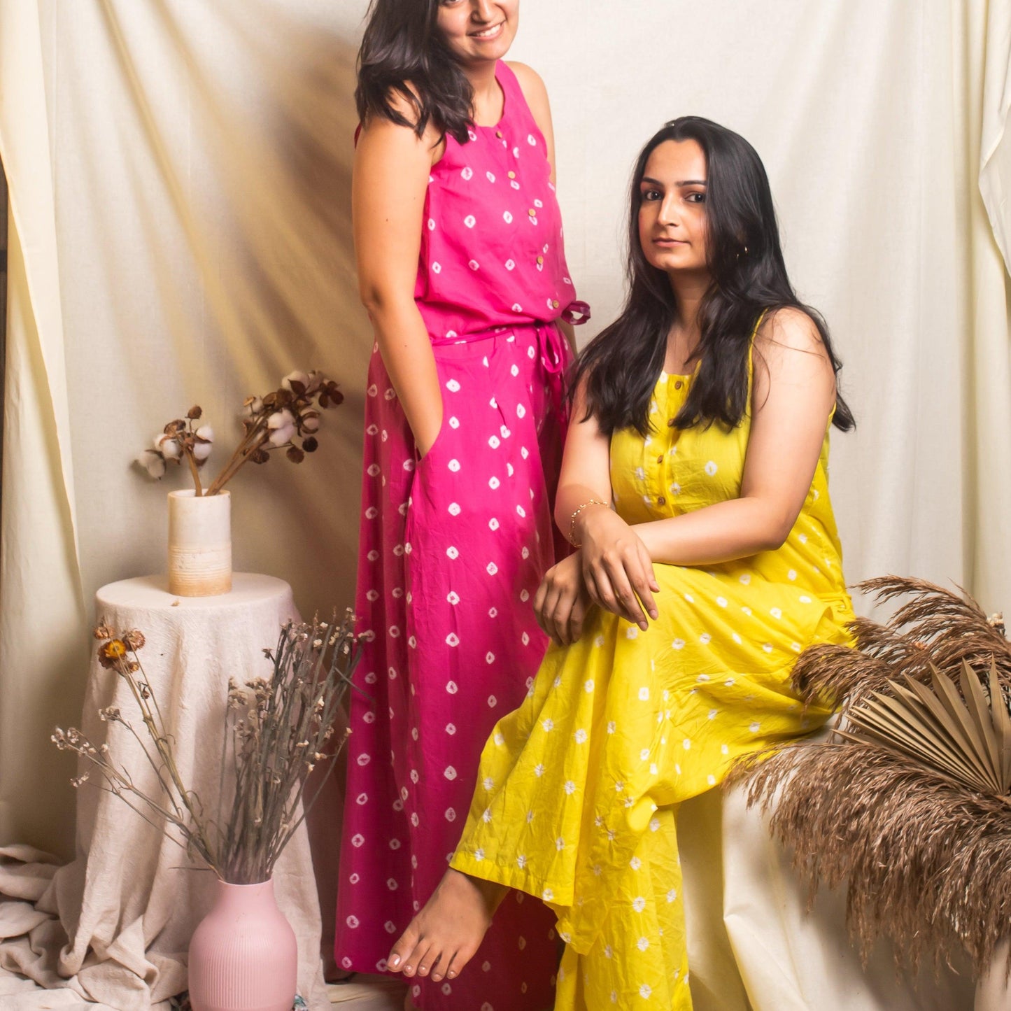 Pink Bandhani Jumpsuit-Jump suits-House of Ekam