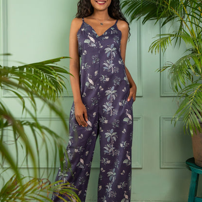 Purple Tropical Tango Cotton Jumpsuit-Jump suits-House of Ekam