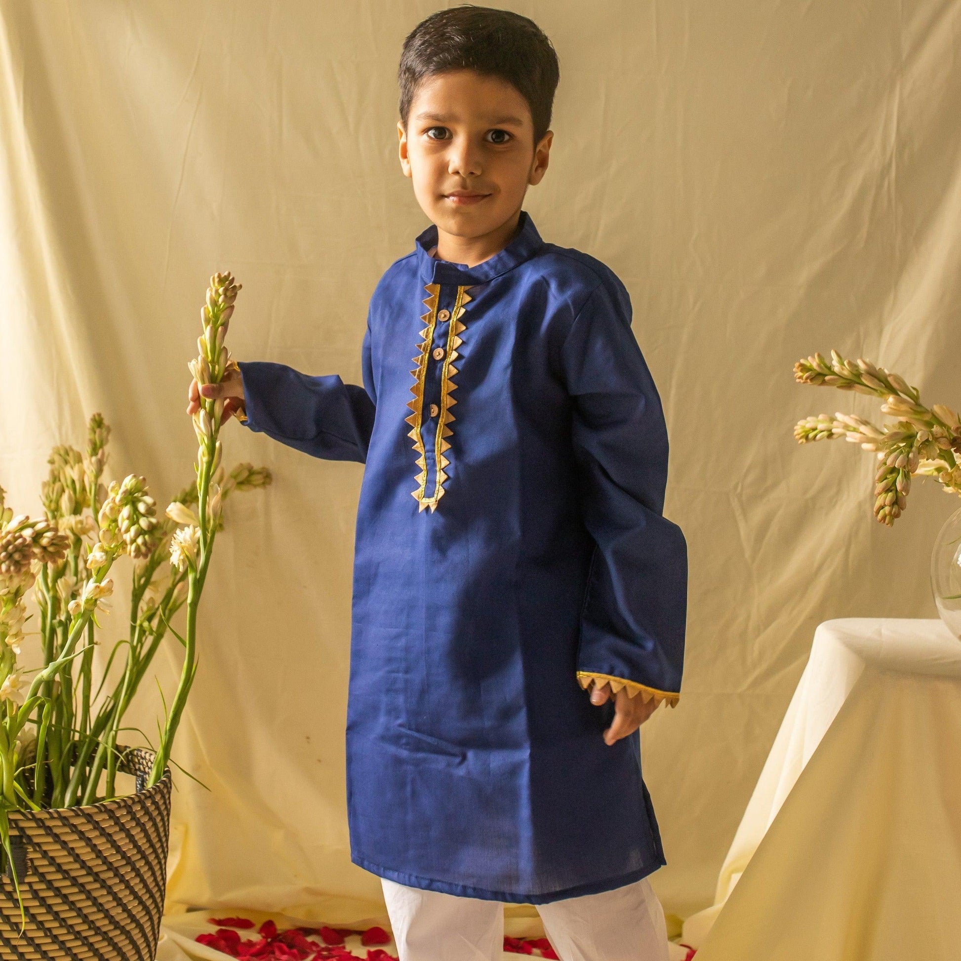 Royal Blue Gota Boys Kurta with Pyjama-Kidswear-House of Ekam