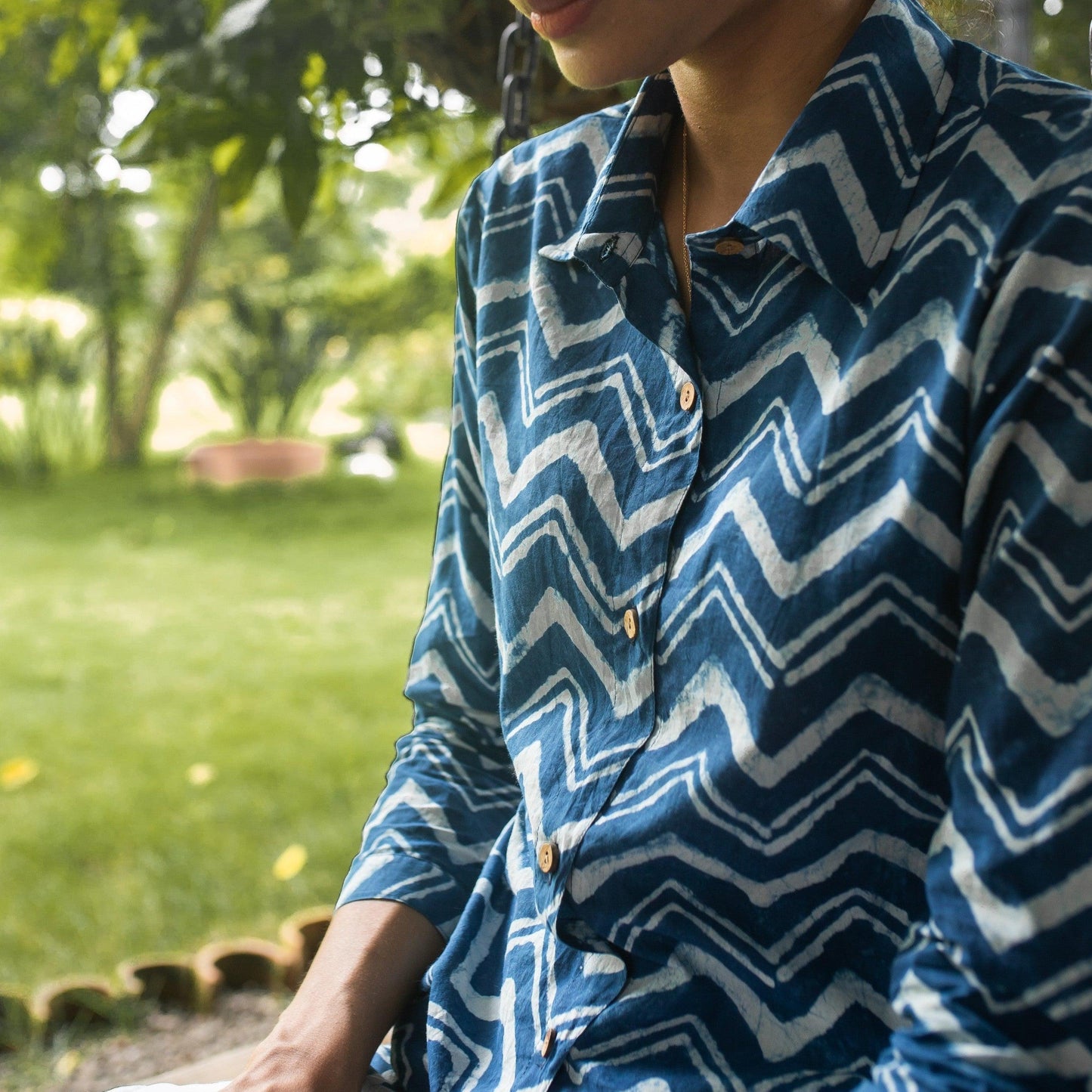 Sukoon Indigo Chevron Shirt-Shirts-House of Ekam