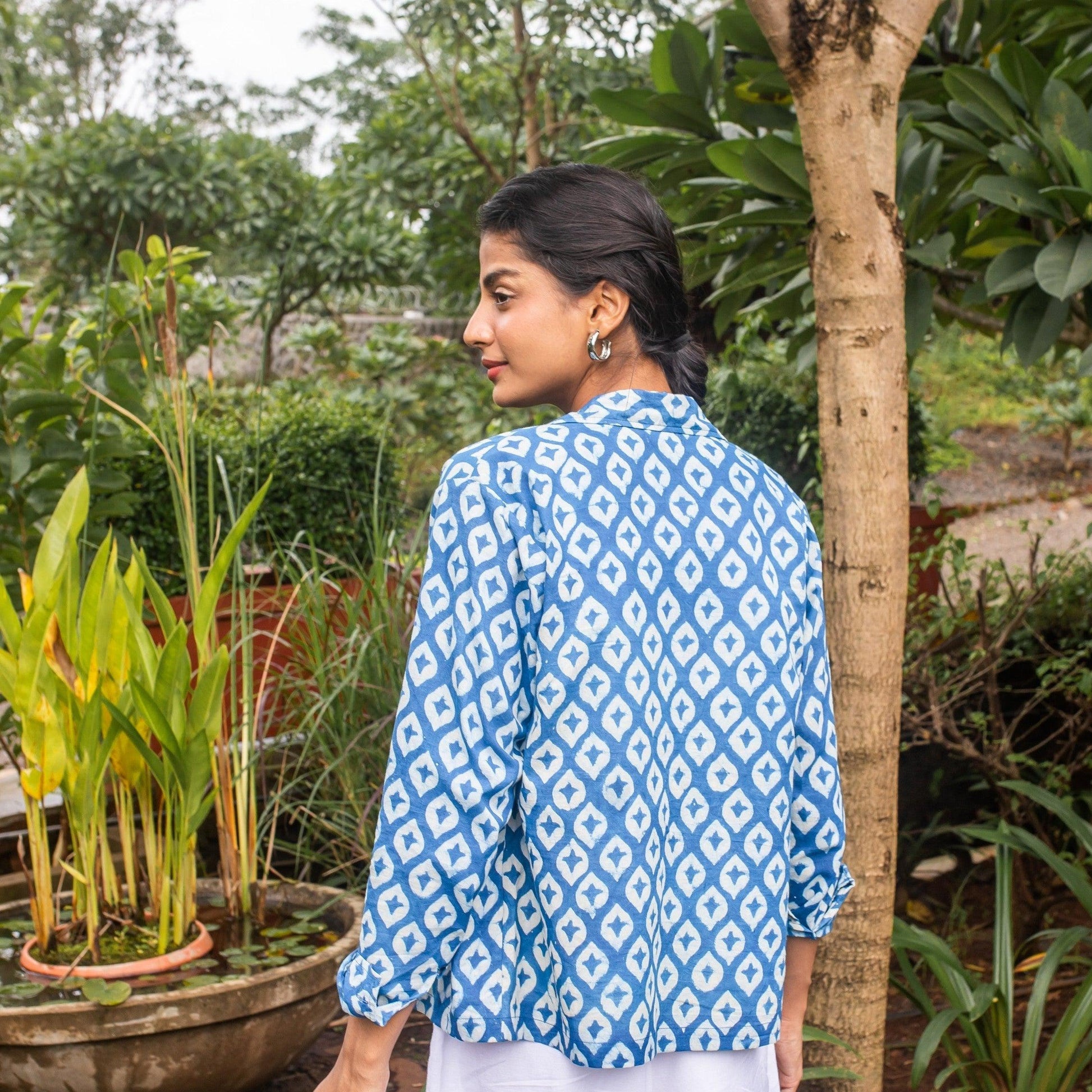 Surmaya Indigo Diamond Shirt-Shirts-House of Ekam