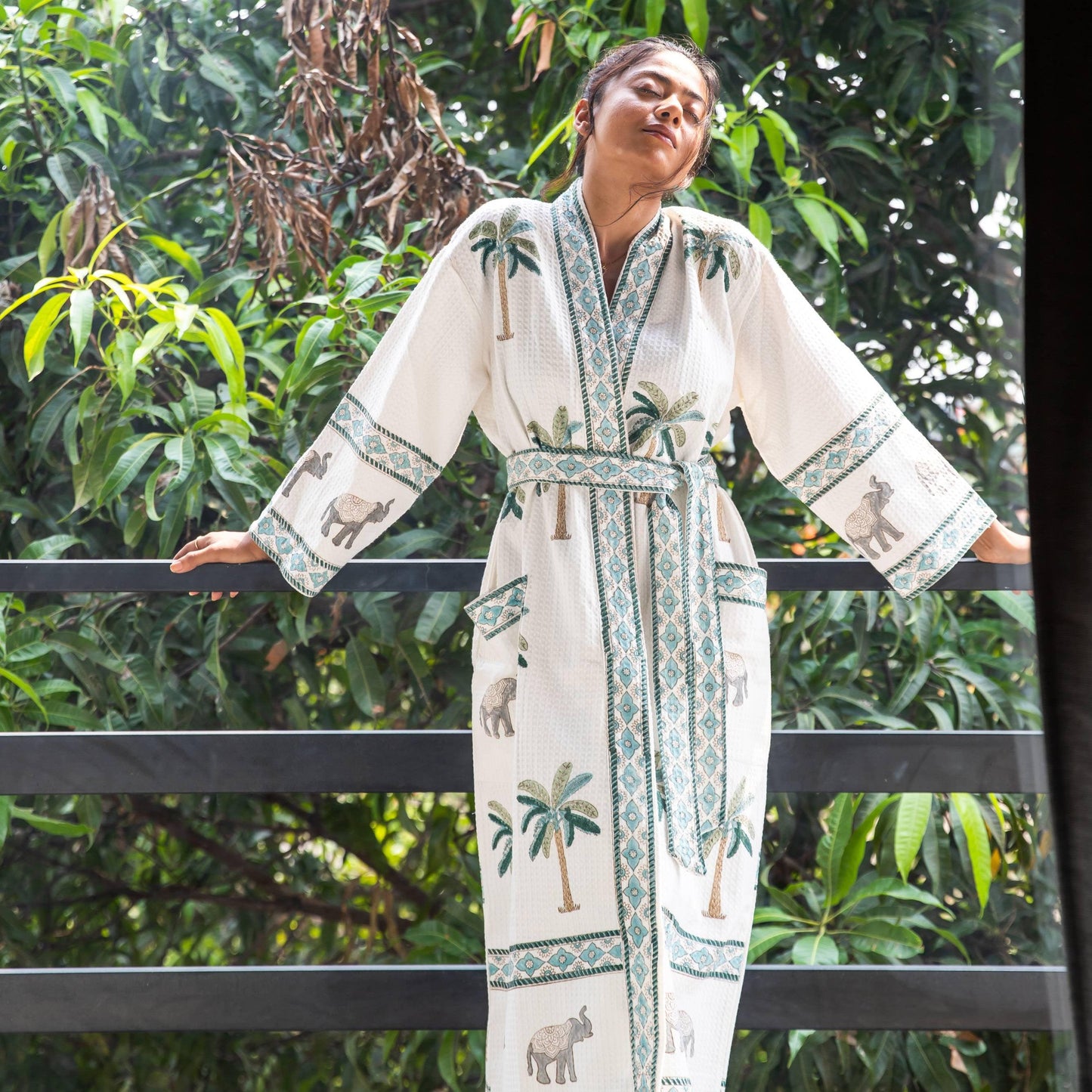 Tropical Elephant and Palm Bathrobe-Bath robes-House of Ekam