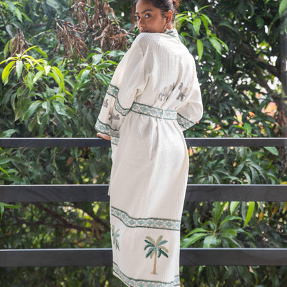 Tropical Elephant and Palm Bathrobe-Bath robes-House of Ekam