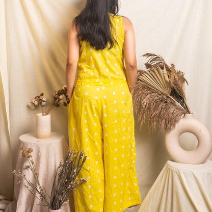 Yellow Bandhani Jumpsuit-Jump suits-House of Ekam