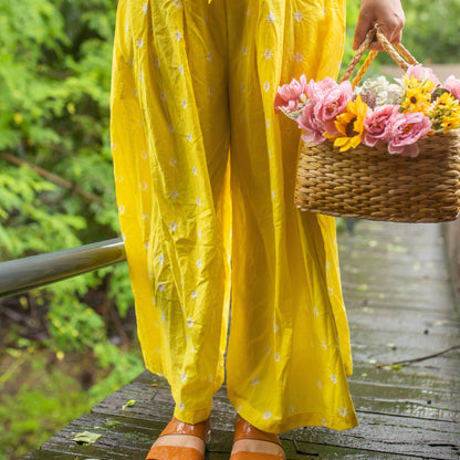 Yellow Bandhani Jumpsuit-Jump suits-House of Ekam